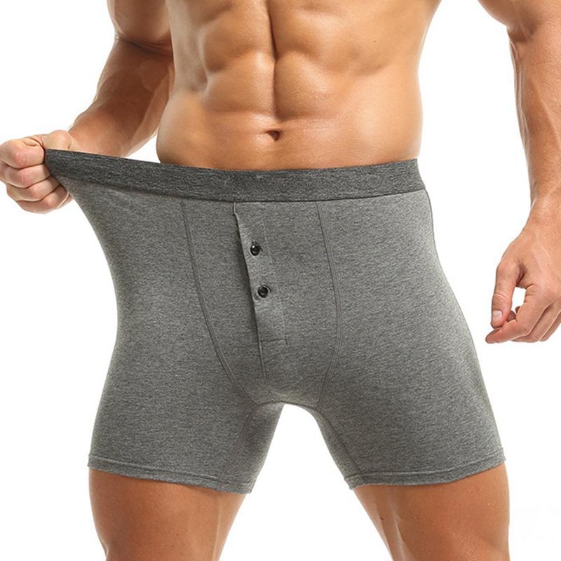 Men's Plus Size Button Opening Elastic Cotton Boxer Extended Crotch Boxer
