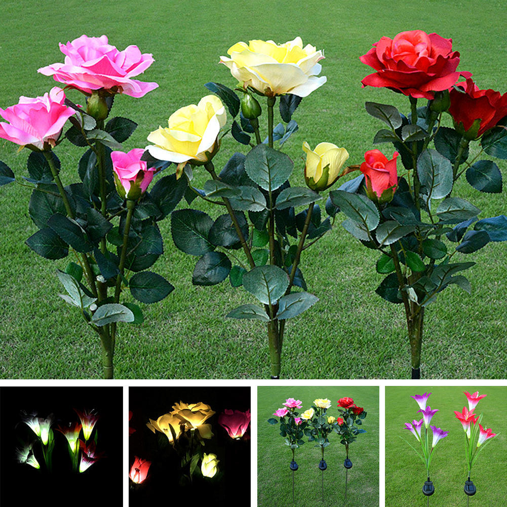 Solar Power Lily Rose Flower Garden Stake Landscape Lamp Outdoor Yard LED Light