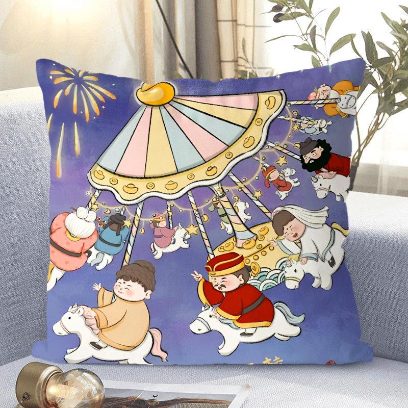 Neues Kissen im chinesischen Stil, Gott des Reichtums, Wohnzimmer, Schlafzimmer, Heim-Nickerchenkissen, Geschenk für Freunde, Doppelseitiges Kissen, Niedlich