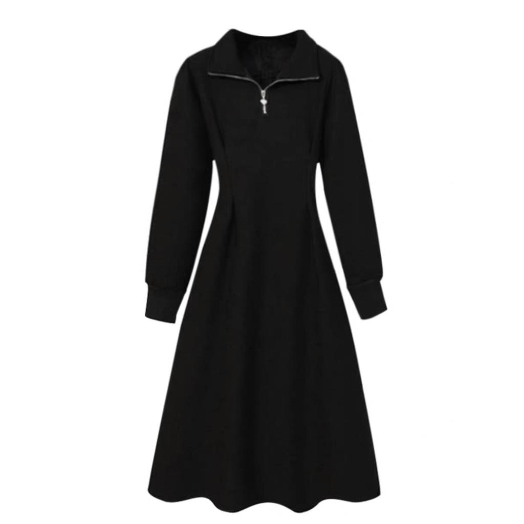 High-end Long Fleece Sweater Dress for Women's Autumn and Winter Large Size Fat Mm Thin Black Temperament with Bottom Skirt