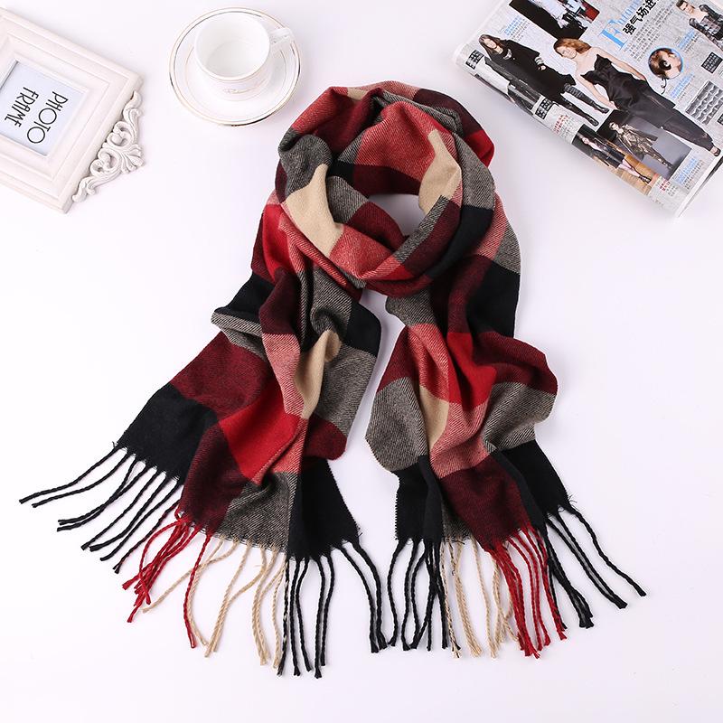 Men'S Winter Plaid Scarf Warm Women Cashmere Shawls Scarves Casual Tassel Scarfs Man Business Scarf Pashmina