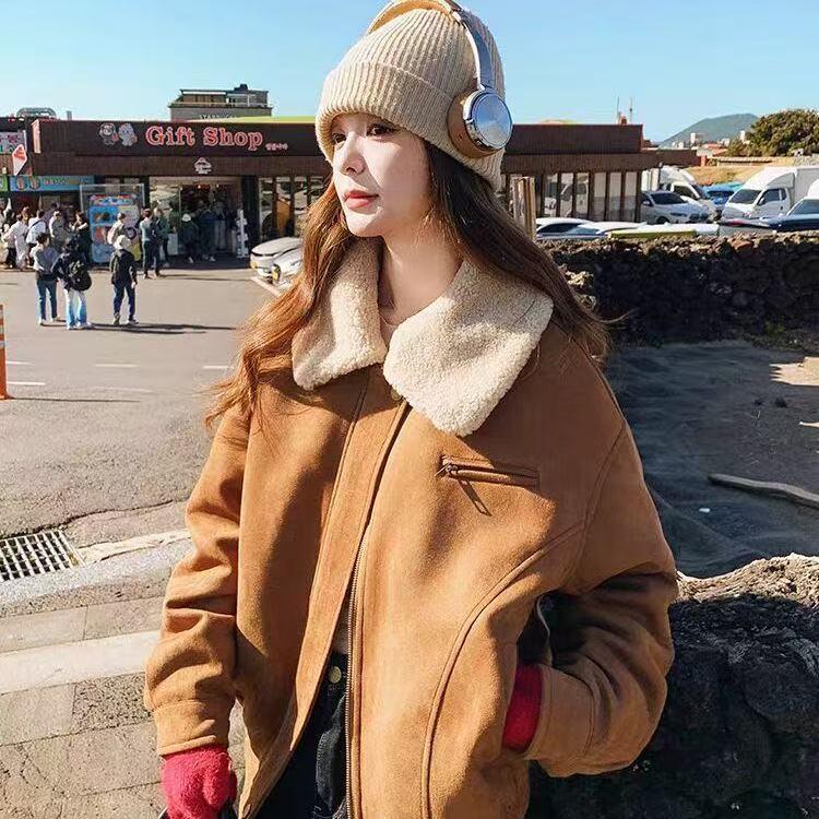 Women s Suede Velvet Lambswool Winter Jacket Coat, Petite Cotton, 2025 Popular Style Large