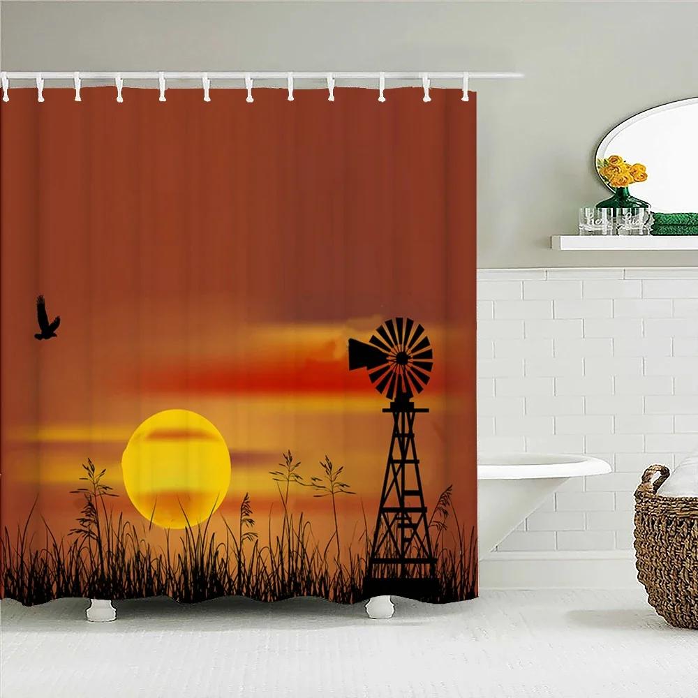 Sunlight Ocean Beach Fabric Shower Curtain Bathroom Curtains Sunset Dusk Sea Animal Dolphin Bath Screen with 12 Hooks 300x180