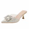 Temperament half slippers women's new summer rhinestone high-end fashion pointed transparent high heels