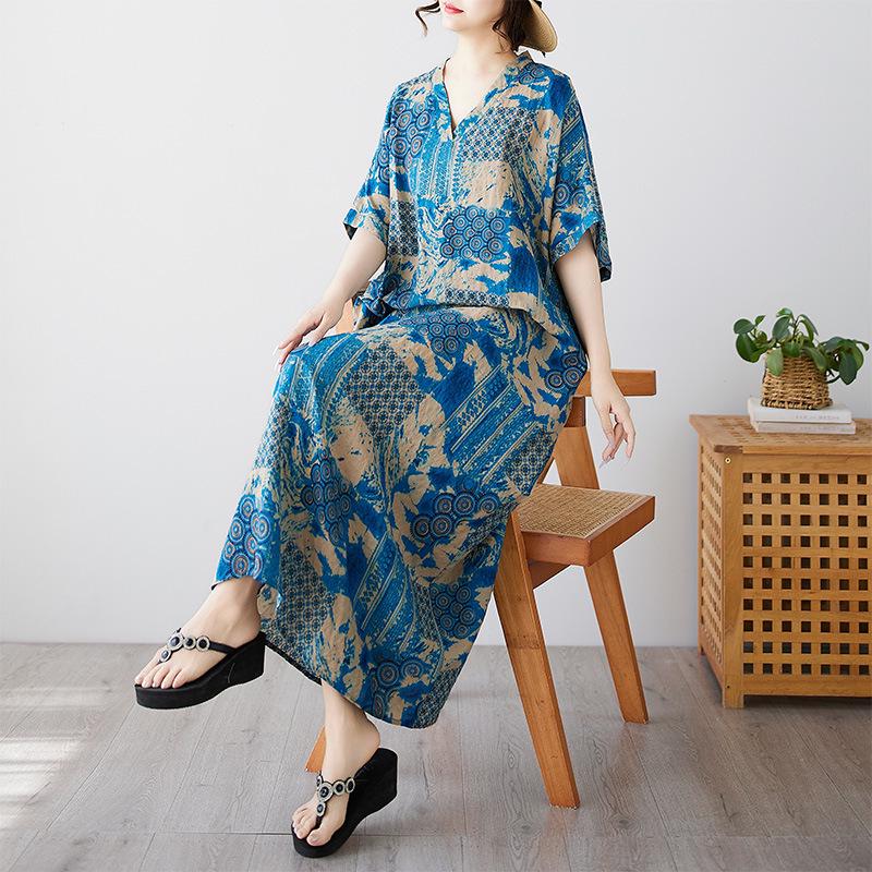 Chic Bohemian V-Neck Tunic Dress - European & American Style, Loose Fit, Plus Size for Women Plus Size