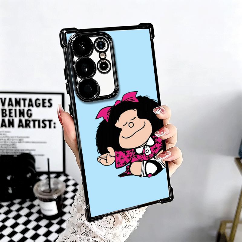 Mafalda Cartoon Cute Plating Phone Case For Samsung Galaxy S24 S25 FE S26 Edge S23 Ultra S22 S21 Plus S20 Anti-Fall Airabag Cove