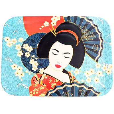 [R0847] - Großes blau-rotes 'Geisha'-Bambustablett - 43x32 cm