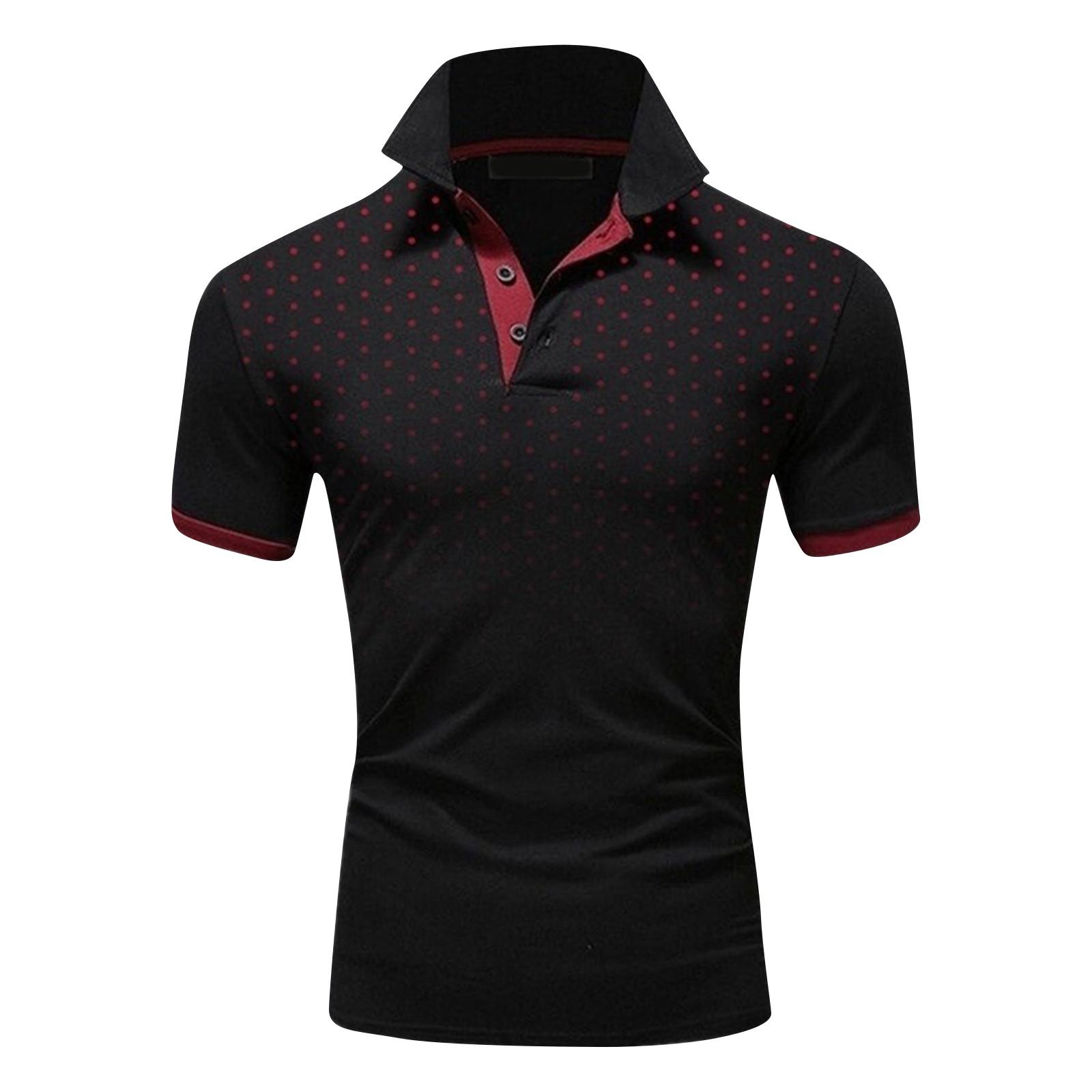 Large Men s Casual Slim Dot Print Short Sleeve T-shirt Men s Summer XXXL чёрный