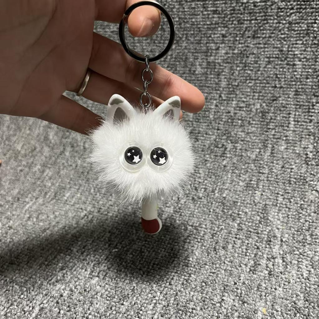 Cartoon Hairball Cat Pendant Decorative Cute Elf Small Briquettes Keychain Kawaii Plush Cat Plush Ball Key Chain Women Men