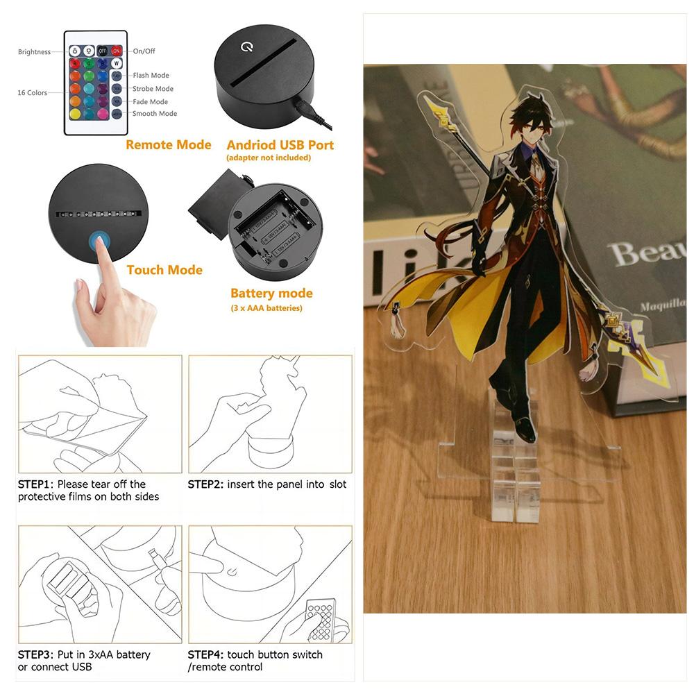 Genshin Impact LED Night Light Zhongli HuTao Xiao Shenhe Anime 3D Lamp for Bedroom Decor Moon Lamp Birthday Best Gifts Luces