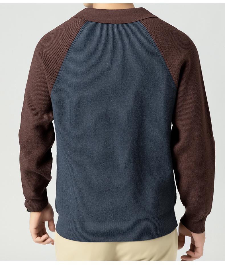 Men's Fashionable Turn-Down Collar Knit Sweater - Casual, Versatile Long-Sleeve Top
