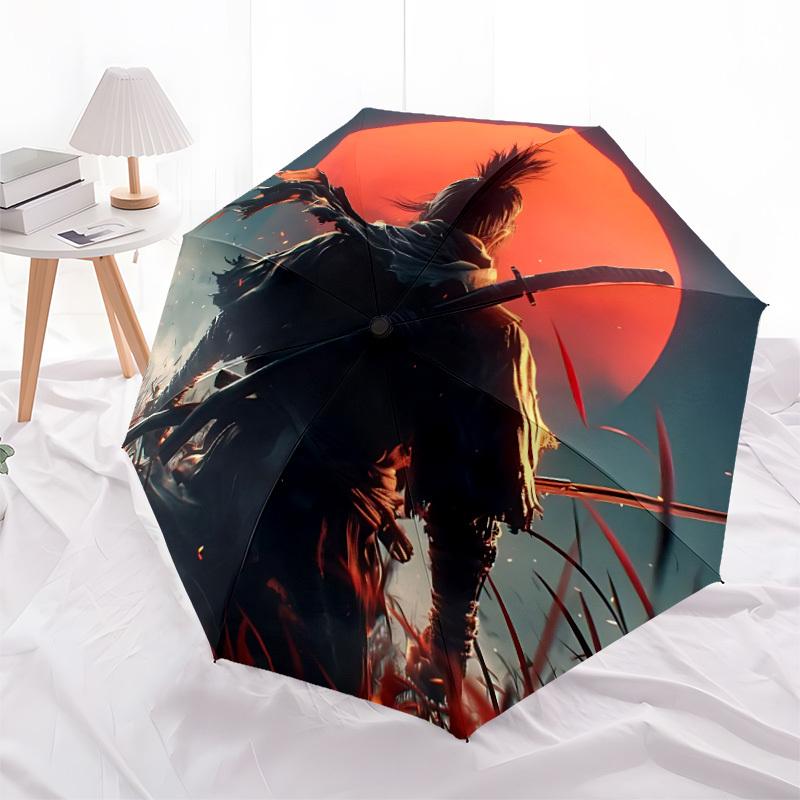 1pc Sekiro Shadows Automatic Umbrella 8 Rib Portable Folding Black Iron Frame for Outdoor, Beach, Travel, Beach Umbrella 224