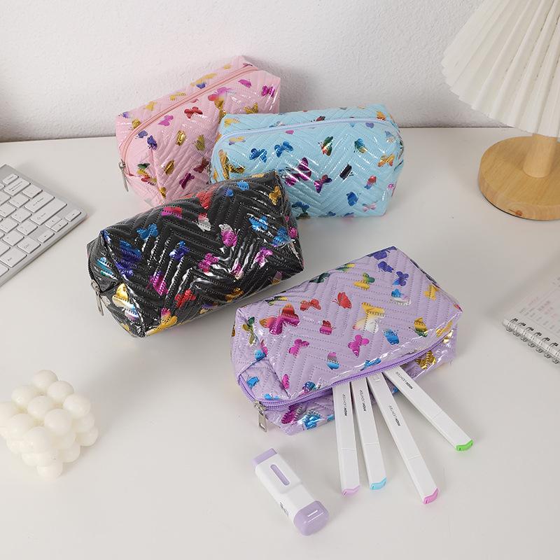 Süßes Schmetterlingsmuster Aufgedruckte Tragbare Aufbewahrungstasche Kosmetiktasche Damen Kulturtasche Schulbedarf Aufbewahrungstasche