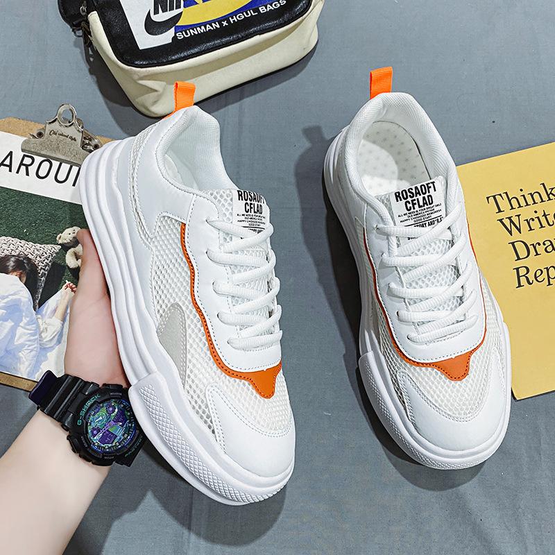 Men's Sports Board Shoes Spring and Summer Hot Style Hollow Mesh Shoes Breathable Fashion All Matching Thick Soles Non-slip