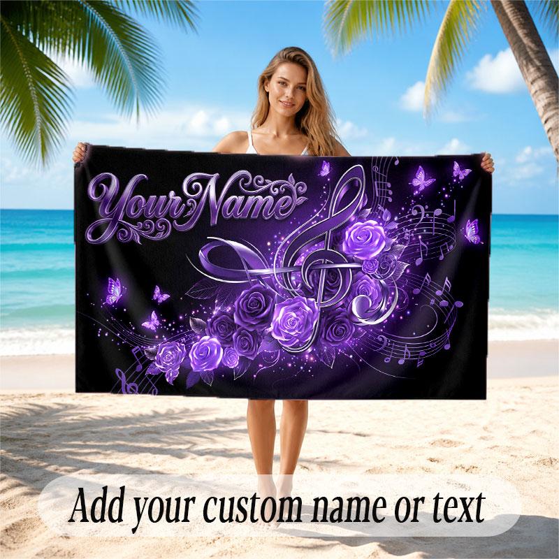 Music General Theme Beach Towel Personalized Custom Name & Text Soft Quick Dry Beach Towel for Swimming Travel