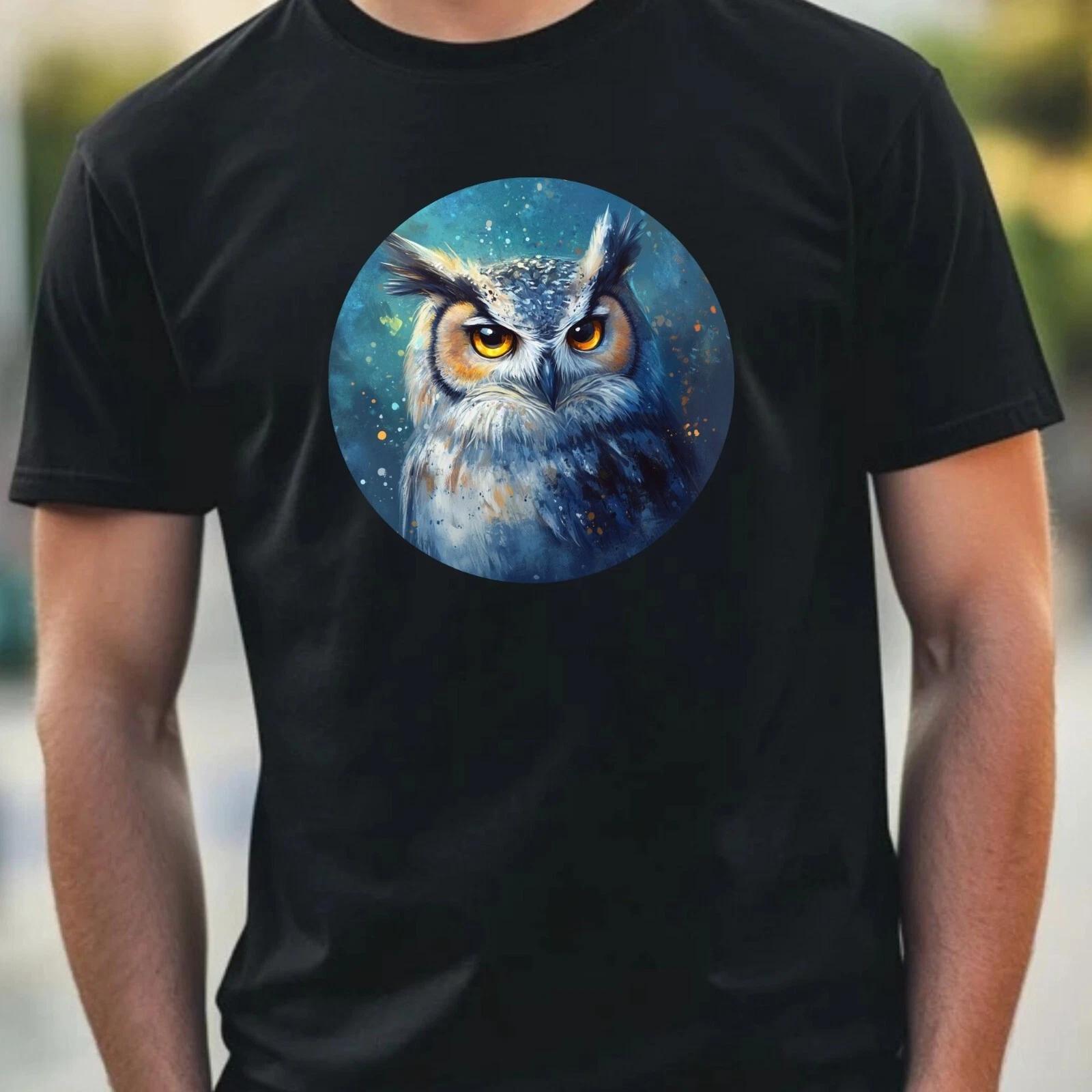 T-Shirt Herren Eule Portrait Motiv Baumwolle Größe XS bis 5XL S