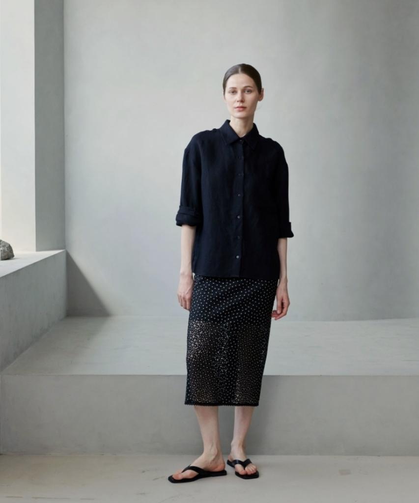 Owaiwai Regular Basic Linen Shirt_Black