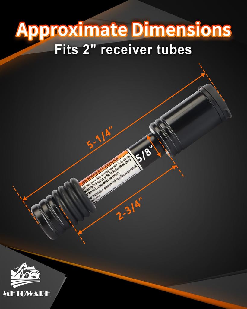 METOWARE Trailer Hitch Lock - 5/8" Diameter Locking Receiver Pin, 2" Receiver Tube, Fits