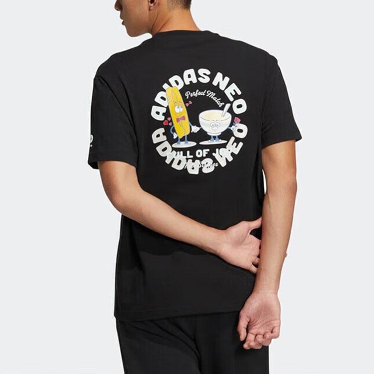 Adidas Neo Simple Sports Cartoon Pattern Letter Print Round Neck Short Sleeve T-Shirt Unisex T-Shirt Black HS6829