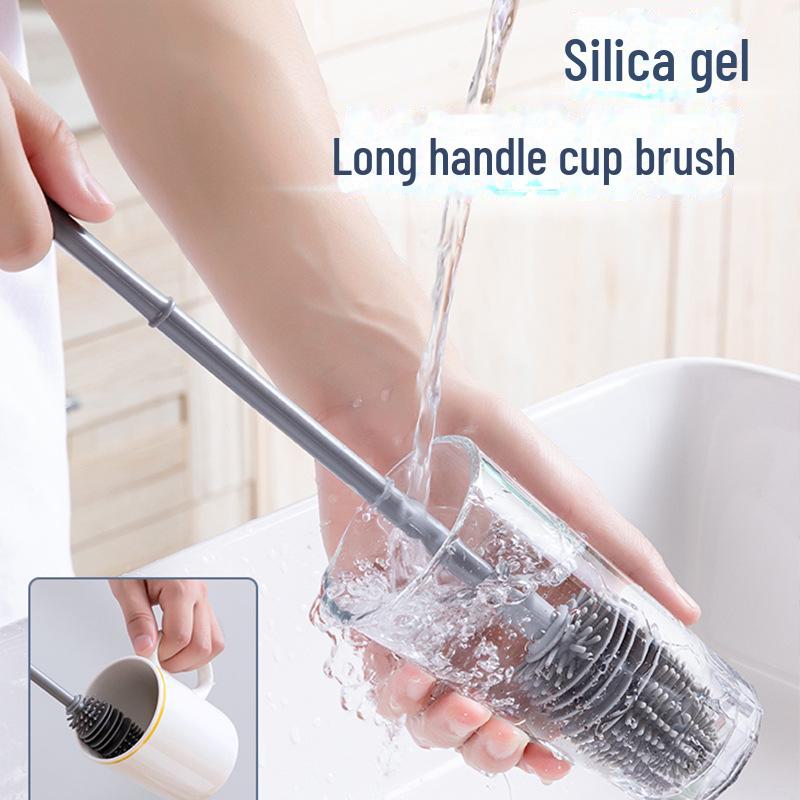 Silicone Long-Handle Bottle and Gap Cleaning Brush for Household Use