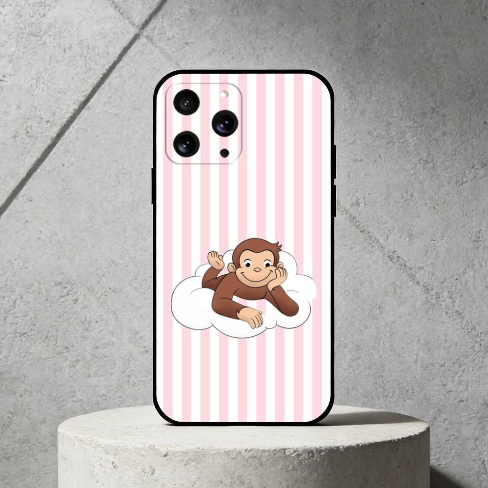 Luxury Y2K Curious George Phone Case Silicone Black Soft For IPhone 17,16,15,14,13,12,11,SE,Plus Pro Max