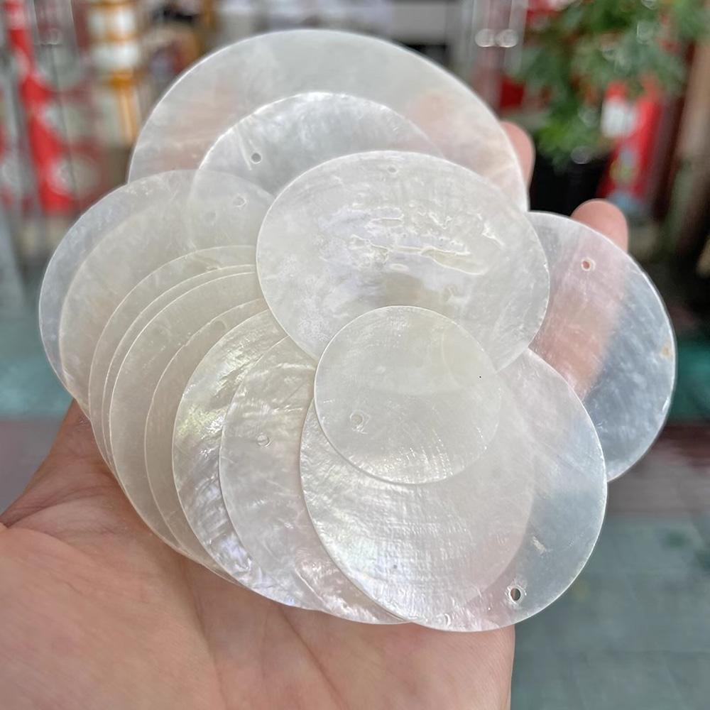 10pcs Round Disc Mirror Shell Beads Pendant Beige Mother of Pearl Charms for Handmade Earring DIY Craft Necklace Jewelry Making