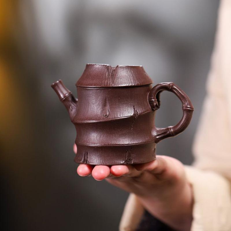 

160ml Authentic Yixing Purple Clay Teapots Handmade Bamboo Joint Pot Raw Ore Purple Mud Kettle Zisha Tea Set Teaware Decoration