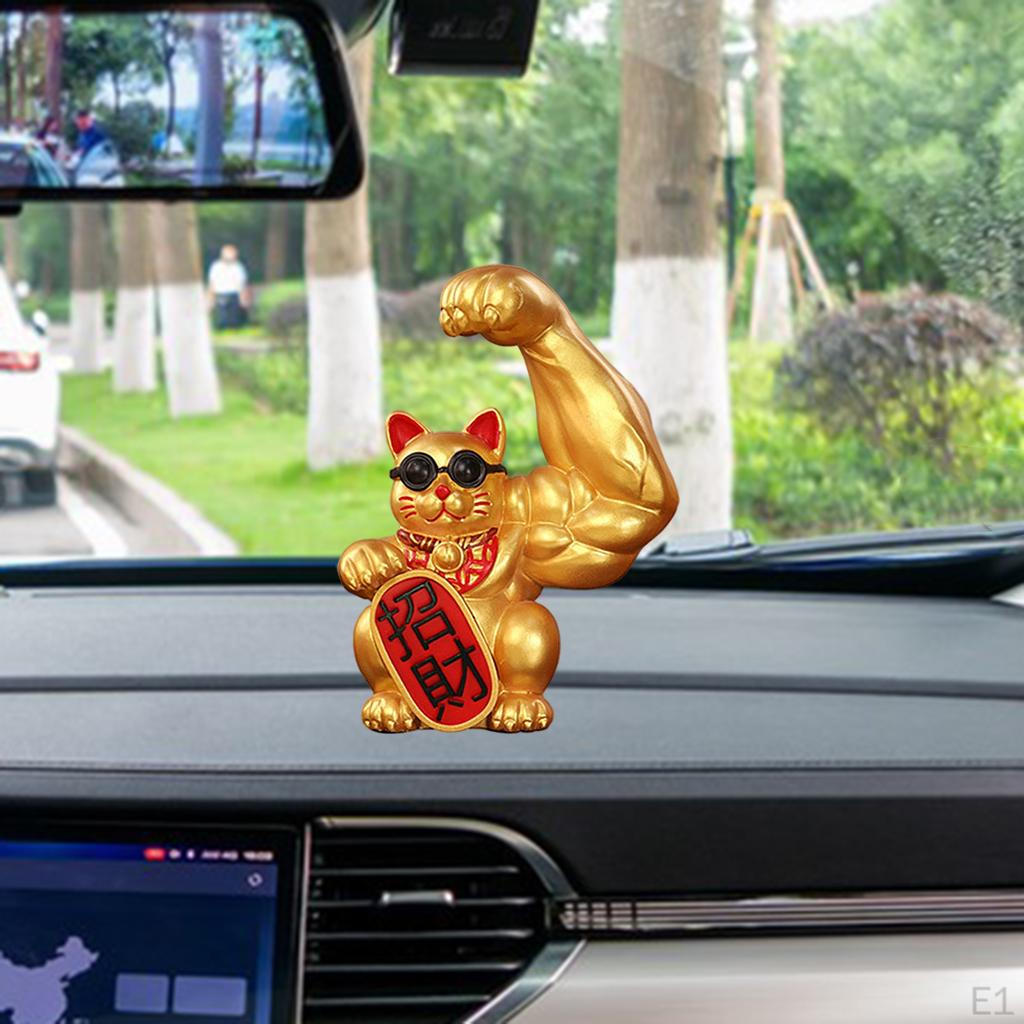 Cat Figurine Sculptures Resin Fengshui Statue Wealth Car Decoration Ornament Accessory