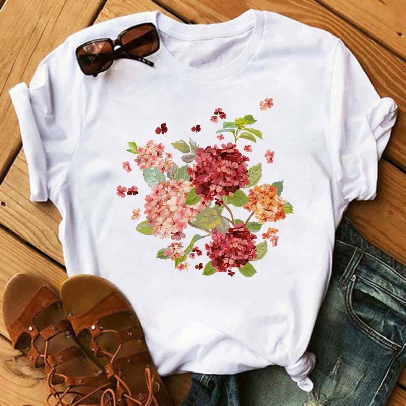 Women Graphic Flower Floral Printed T-shirts Cute 90s Style Vintage Print Tops Lady Tees Clothing Female T Shirt Womens T-Shirts