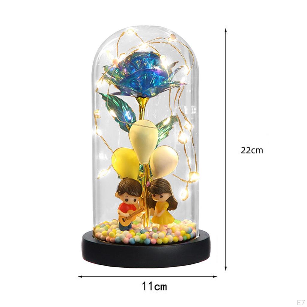 Rose Flower with Glass Cover in Dome Bedside Lamp Creative LED Night Light