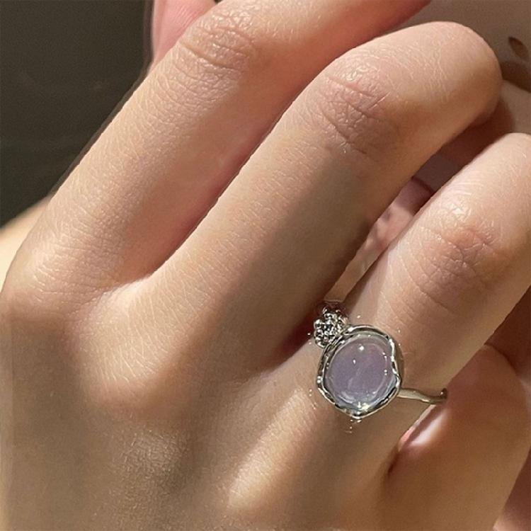 Hollow Moon Stone Rings for Women Y2K Flower Bud Open Ring Vintage Jewelry