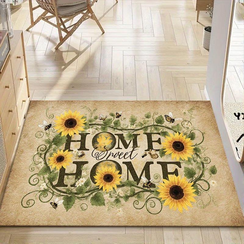 

Vintage Botanical Sunflower Door Mat Non-Slip, Home Sweet Home Bee Entrance Rug, Rubber Backing Washable Indoor Welcome Carpet 40cm x 60cm