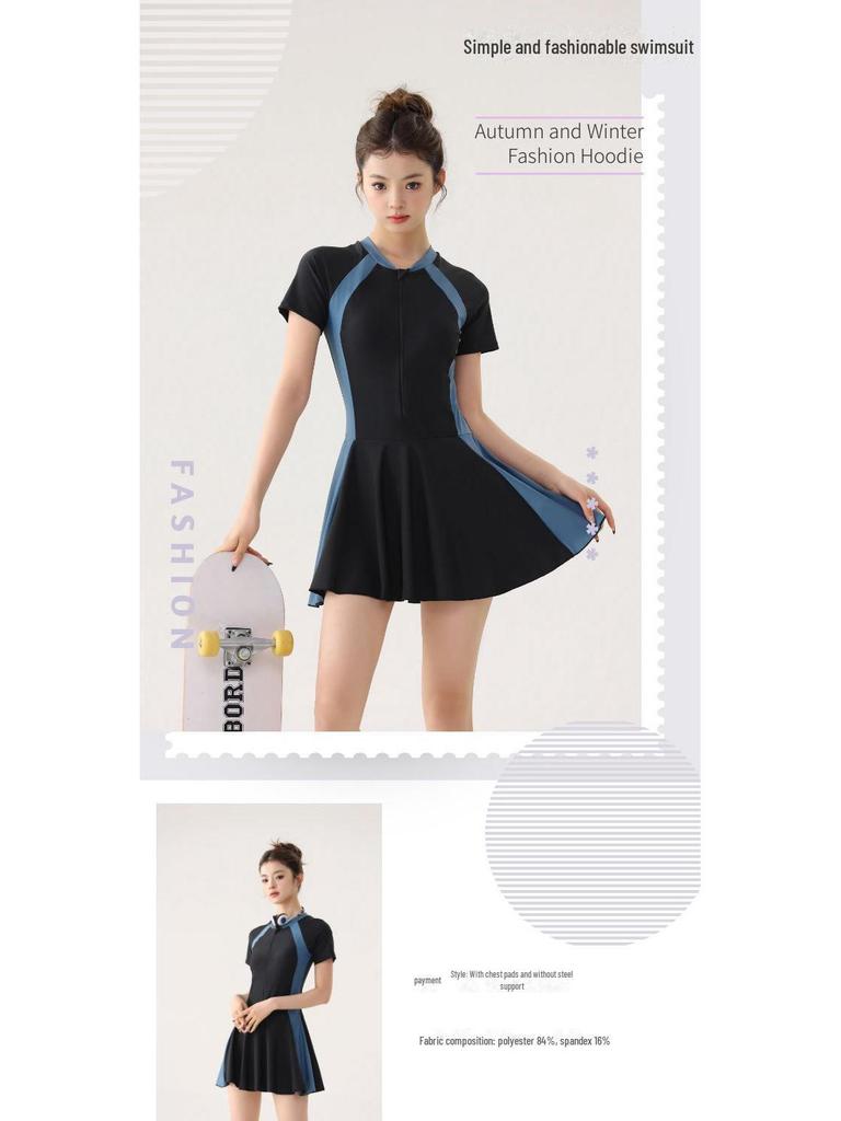 2025 Women's Skirted One-Piece Swimsuit: Sporty, Stylish, Slimming, Quick-Dry, Perfect for Vacation
