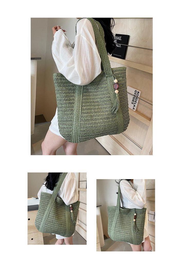 Versatile Solid Color Straw Beach Bag – Large Capacity Vacation Handbag