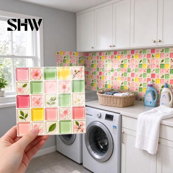Self Adhesive Mosaic Wall Stickers Acrylic Tile Stickers, Peel and Stick Self-Adhesive Backsplash Tiles, HD Glossy Waterproof Kitchen Oil-Proof Decals