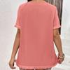 Summer Women's Round Neck Tassel Patchwork Loose Casual T-Shirts Short Sleeve Solid Top