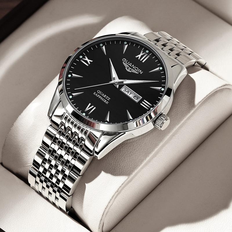 GUANQIN Men's Watches Business Fashion Stainless Steel Original Brand Quartz Wristwatch for Man Waterproof Luminous Date Week