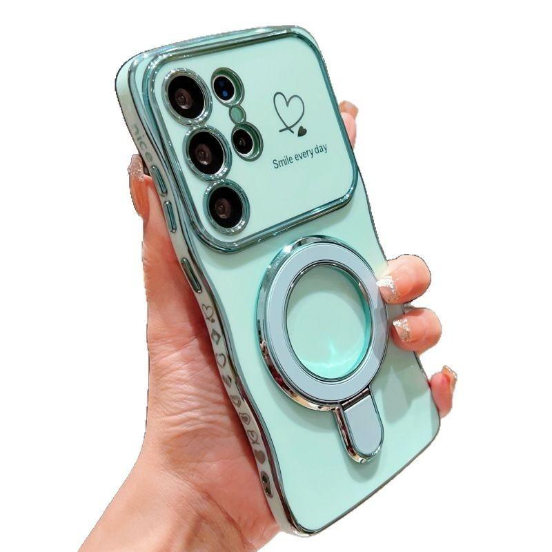 Wave large window for Galaxy S25Edge electroplating love mobile phone case Samsung A55 hardware bracket S26U