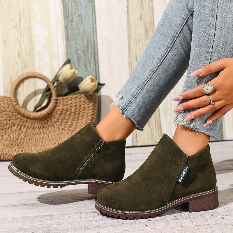 Damen Wildleder Stiefeletten Martin Boots, Blockabsatz Lässige Kurze Stiefel, Übergröße Herbst Winter Schuhe