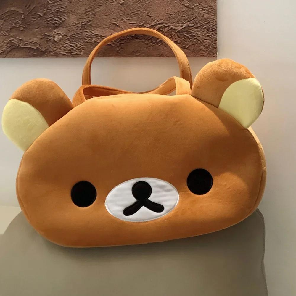 Rilakkuma Korilakkuma Plush Storage Tote Bag Bear Soft Fluffy Cosmetic Organizer for Home Travel Fans Gift Collection Girl