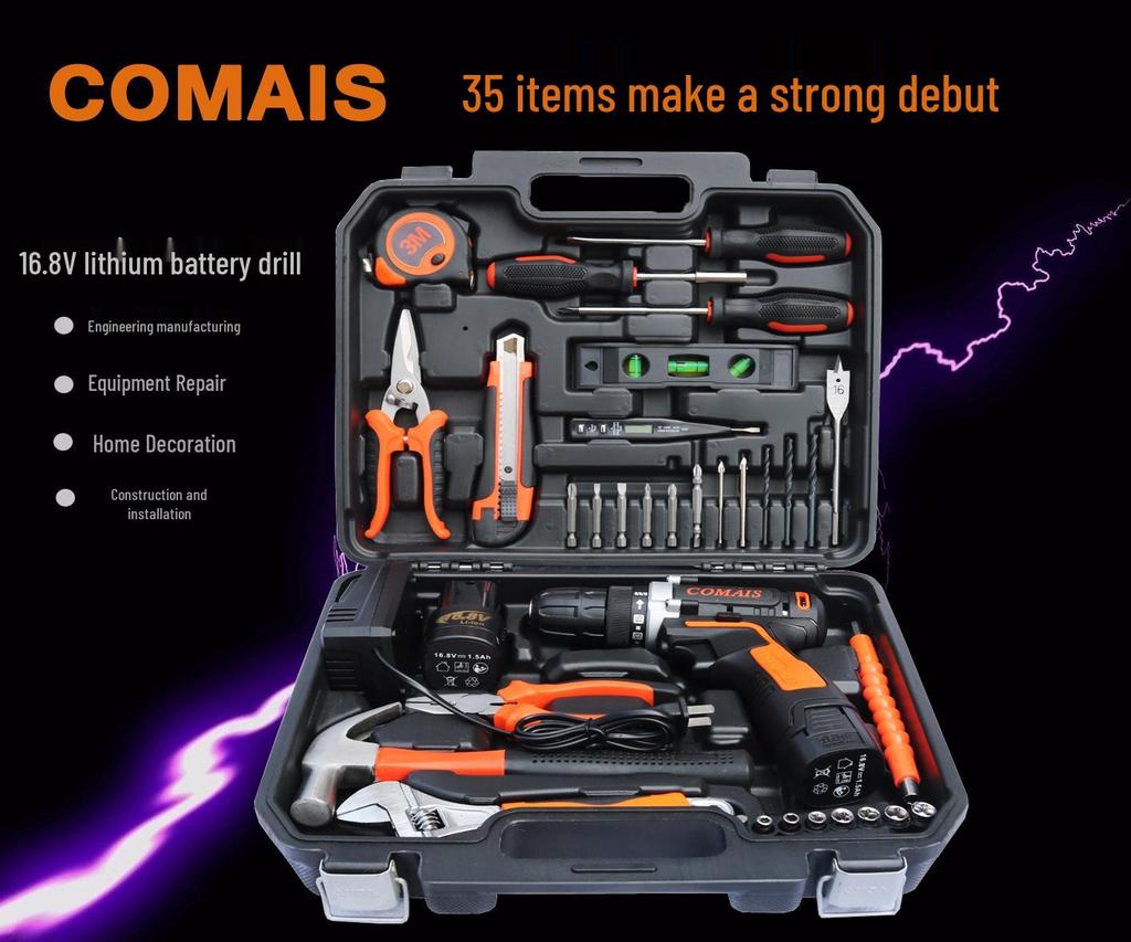Cordless Drill & Electric Screwdriver Set with Lithium Battery - Complete Hardware Toolbox & Power Tools Gift Set