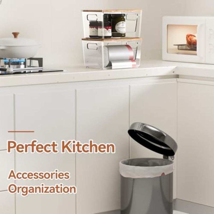 2 Pack Stackable Bamboo Lid Trash Bag Holder Extra Large Garbage Bag Dispenser for Kitchen Laundry Room Under Sink Organization