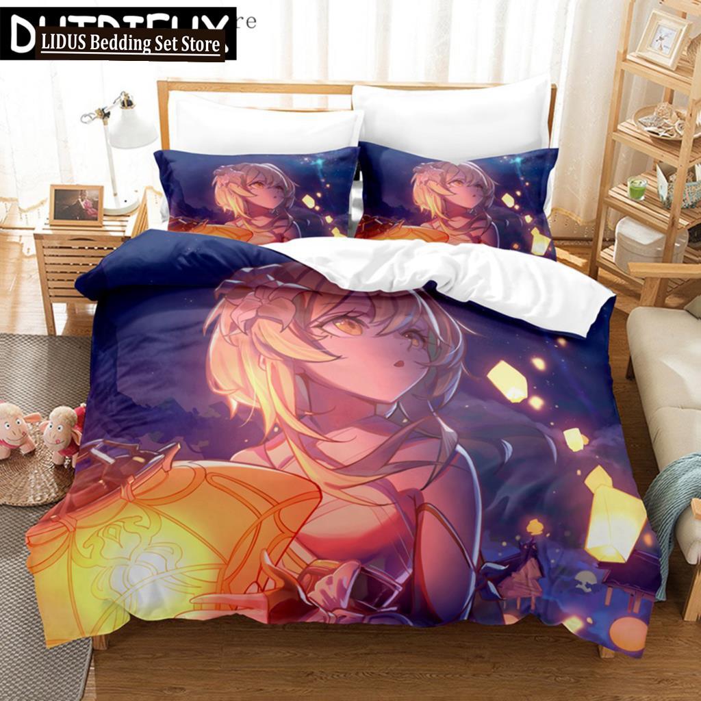 Anime Genshin Impact Lumine Duvet Cover Cartoon Girl Bedding Sets Twin Double Bed Set For Home Textiles