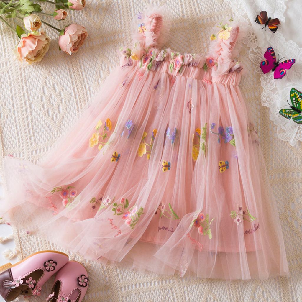 Mädchen Mode Niedlich Prinzessin Kleid Bunte Blumenstickerei Kleider