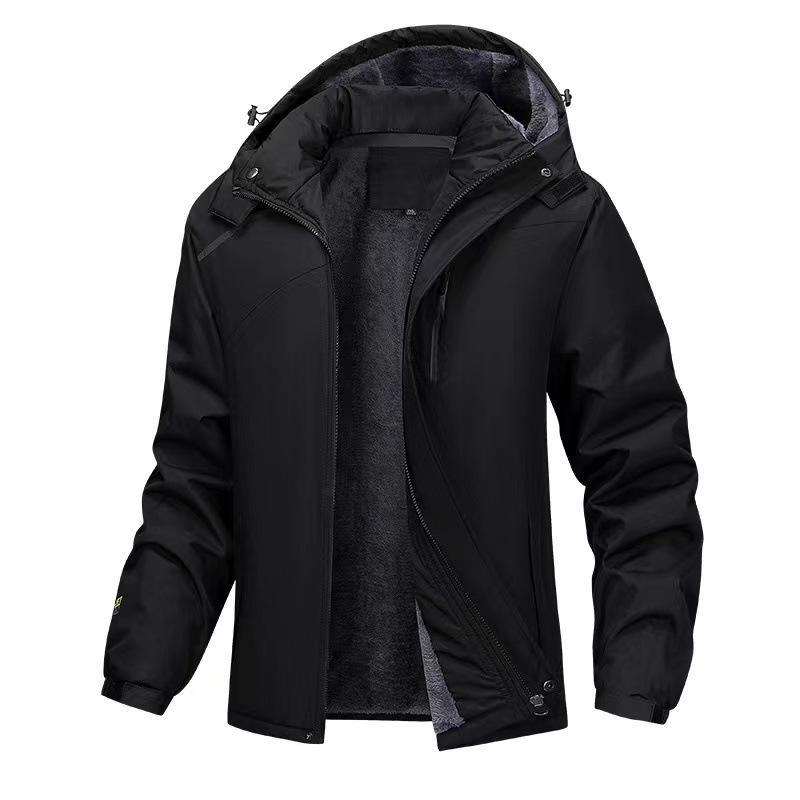 Men's Plus Size Quilted Windbreaker Hooded Jacket - 2026 Autumn/Winter Velvet Thickened Outdoor Style.