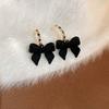 Sweet Bowknots Cubic Zirconia Flocked Earrings For Women Girls Elegant Red Black Ear Accessories Fashion Jewelry Exquisite Gifts