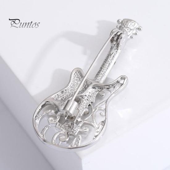 Retro Versatile Ladies Brooch Exquisite Rhinestone-studded Guitar Design Hollow Collar Corsage Buckle Pin Brooch