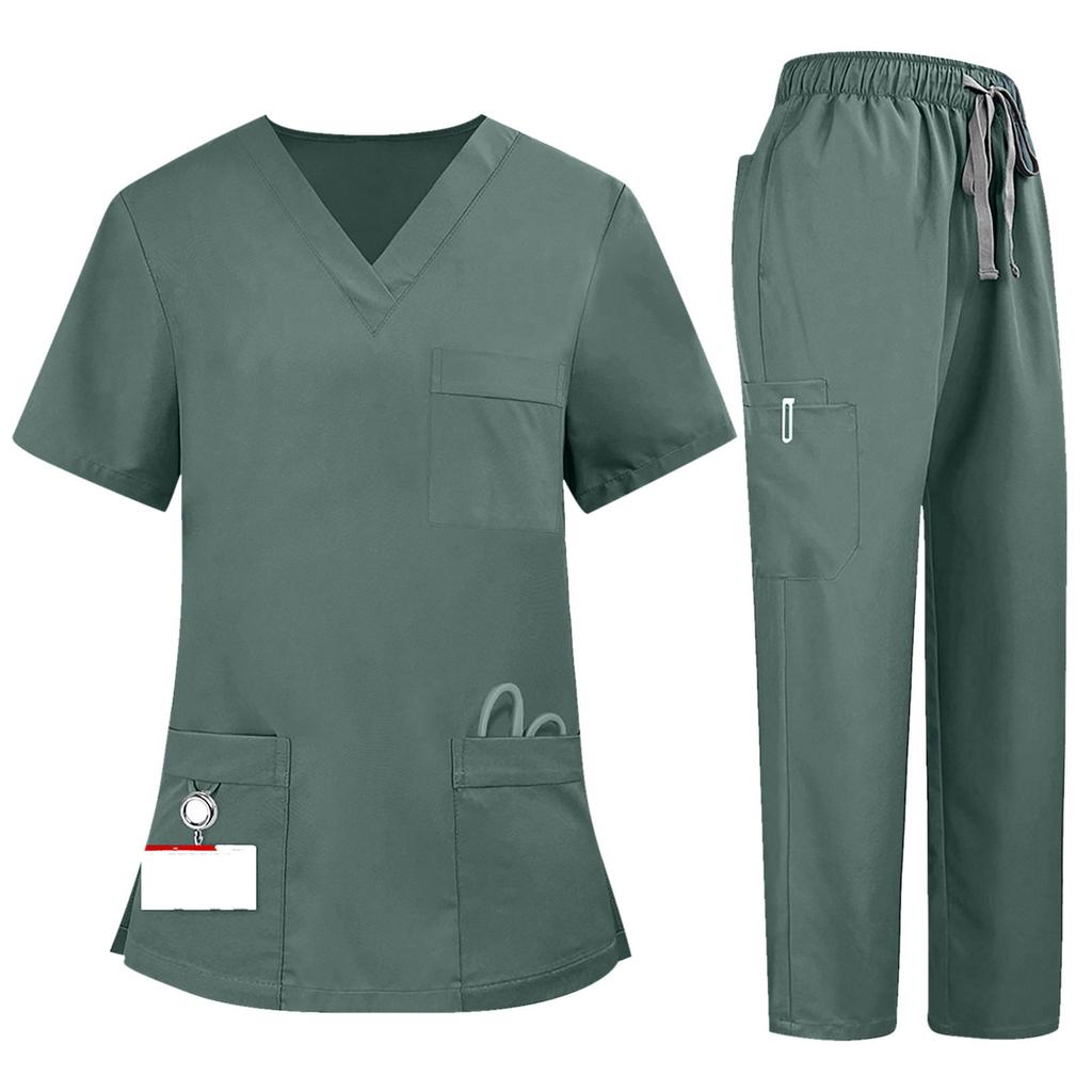 Soild Scrub Working Uniform Suit For Women's Cross V-Neck Short Sleeve Fun T-Shirts Workwear Tee With Pockets