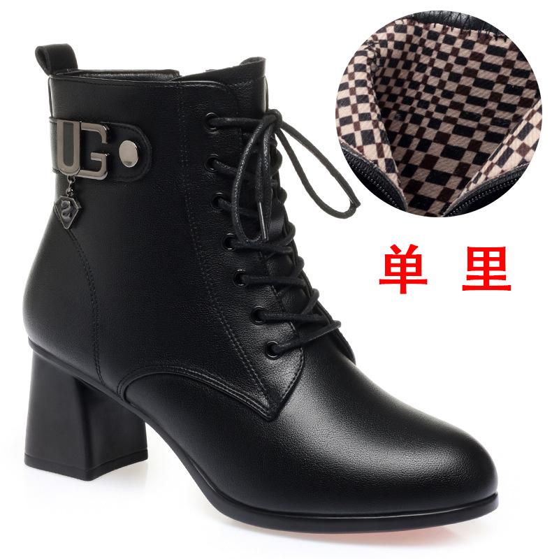 Vår Høst Kvinner Mor Bomullssko Retro Snøring Chunky Høye Hæler Ankelstøvletter Svarte Varm Platform Korte Støvletter