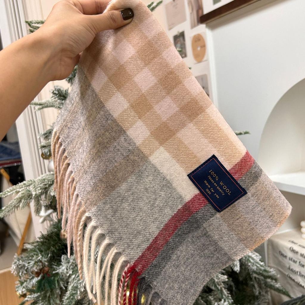Xiaohongshu Popular Cherry Red New Year'S Red 100% Wool British Versatile Scarf Women'S And Men'S Cashmere Warm Scarf